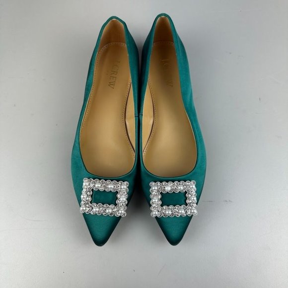 J. Crew Factory Crystal-embellished Pointed-toe Flats in Green - Picture 2 of 6